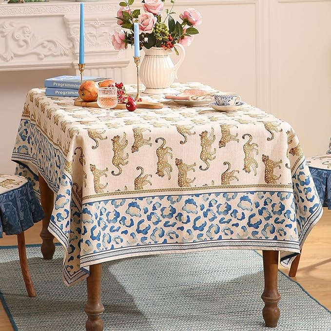 patdrea Vintage Leopard Print Linen Tablecloth,Rectangular,94"x63"-from