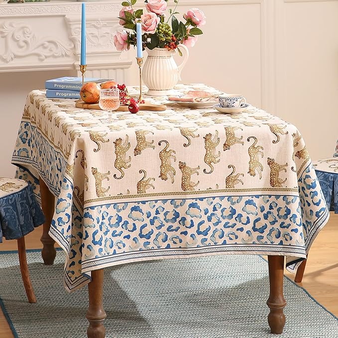 patdrea Vintage Leopard Print Linen Tablecloth,Rectangular,87"x55"-from