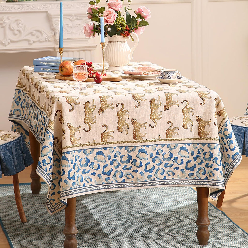 patdrea Vintage Leopard Print Linen Tablecloth,Rectangular,118"x67"-from