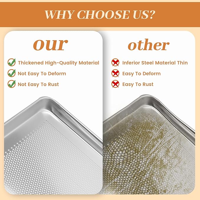 STEELUS 6 Pack Perforated Half Size Aluminum Baking Sheet Pans, 18"x13"