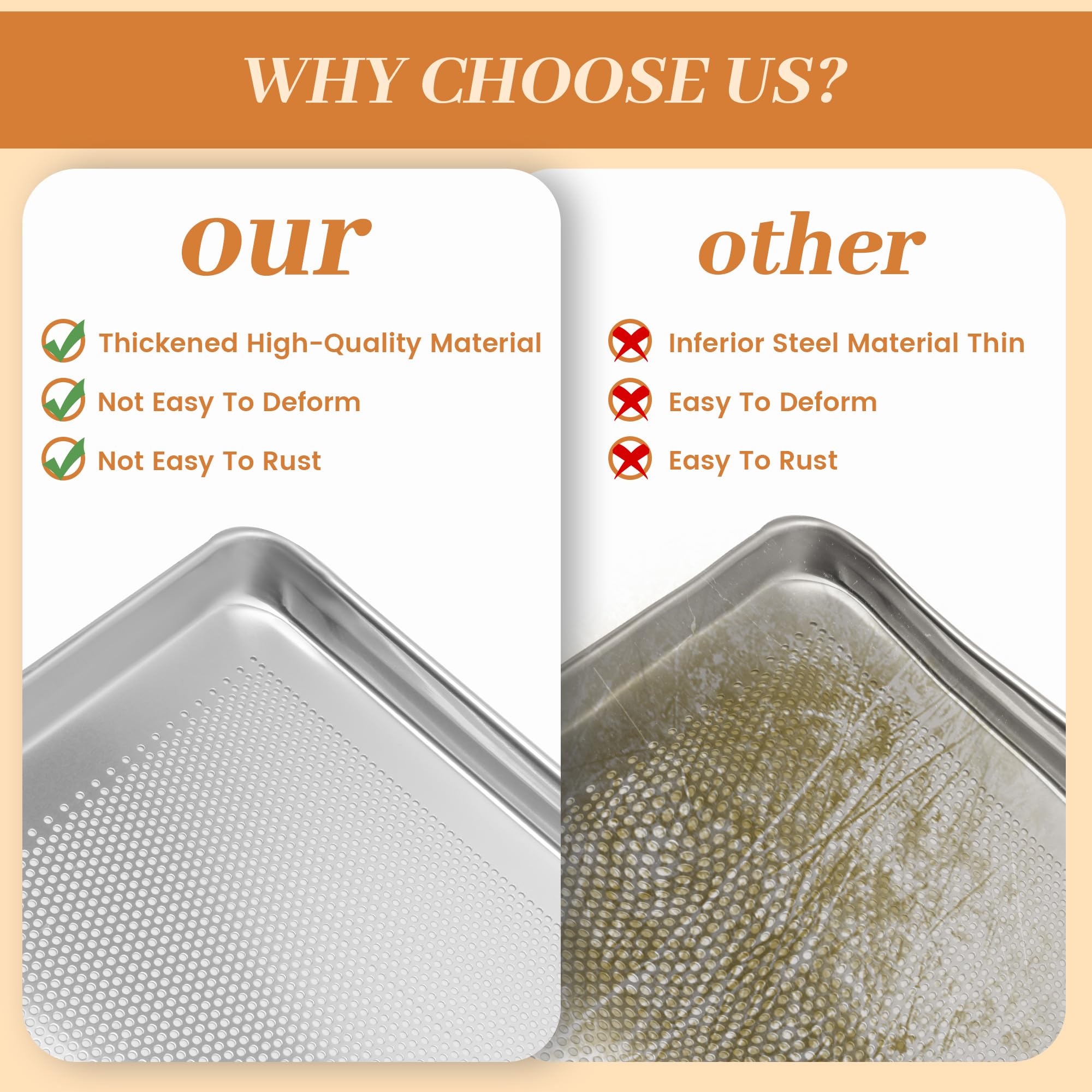 STEELUS 6 Pack Perforated Full Size Aluminum Baking Sheet Pans, 26"x18"