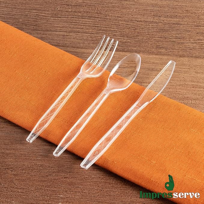PARTY BARGAINS Argyle Settings Clear Plastic Cutlery Set 2160‑Piece – 1080 Forks, 720 Spoons, 360 Knives – Heavy‑Duty Disposable Utensils for Parties, Weddings, Buffets, BBQs & Catering – BPA Free