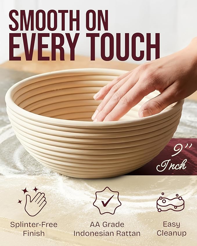Superbaking Sourdough Starter Kit, 9" Round Banneton Proofing Basket