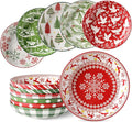 Metahom Christmas Pasta Bowl Set, 8 Inch Salad Serving Bowl, Wide and Shallow Bowl Plate for Kitchen, Dishwasher and Microwave Safe, Set of 6