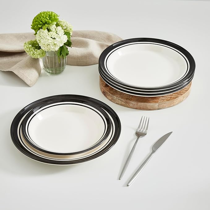 Portmeirion Potter's Stripe Dinner Plate - Black, Set of 4