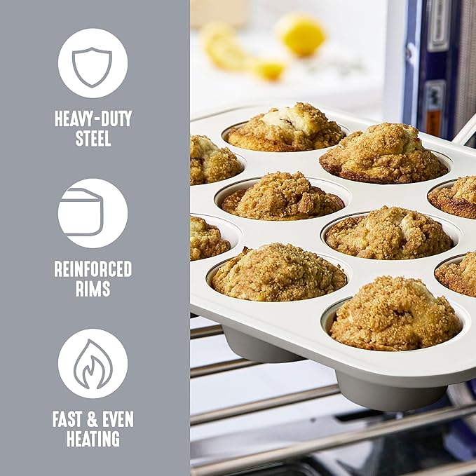 GreenLife 12 Cup Ceramic Nonstick Muffin Pan, Gray