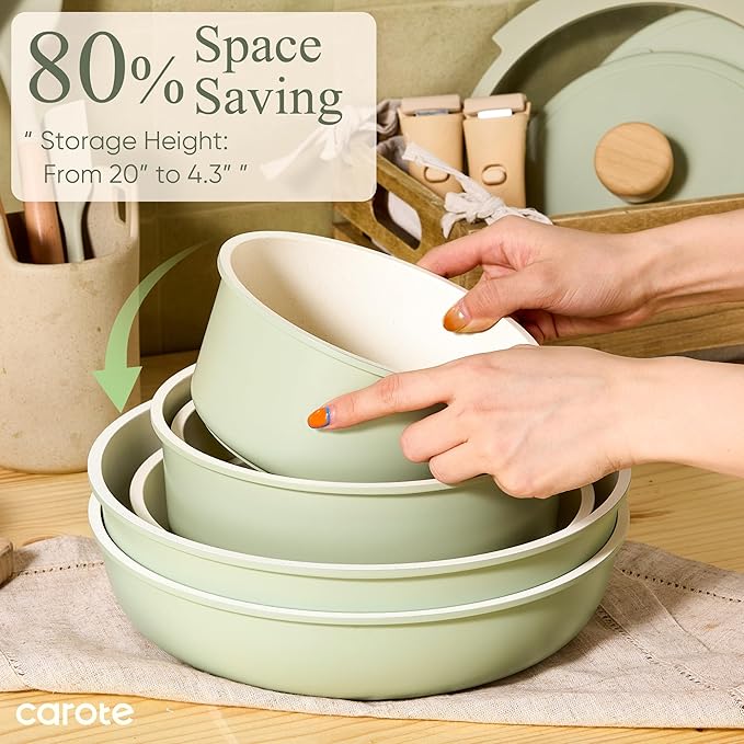 CAROTE 19pcs Pots and Pans Set Non Stick, Detachable Handle Cookware