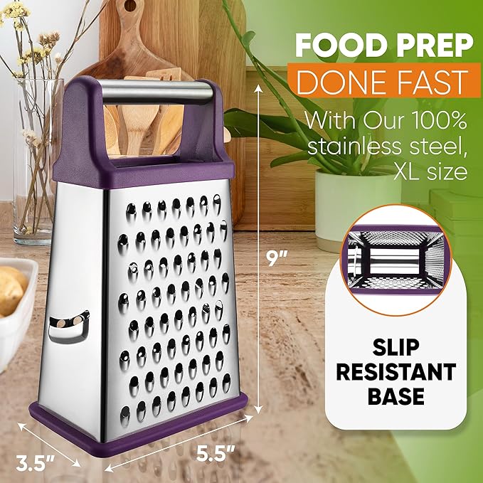 Spring Chef Stainless Steel XL Cheese Grater for Kitchen, Purple