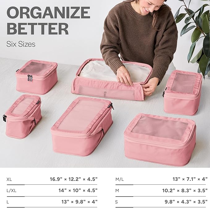 Aerotrunk Compression Packing Cubes for Travel, 6-Pack, Pink