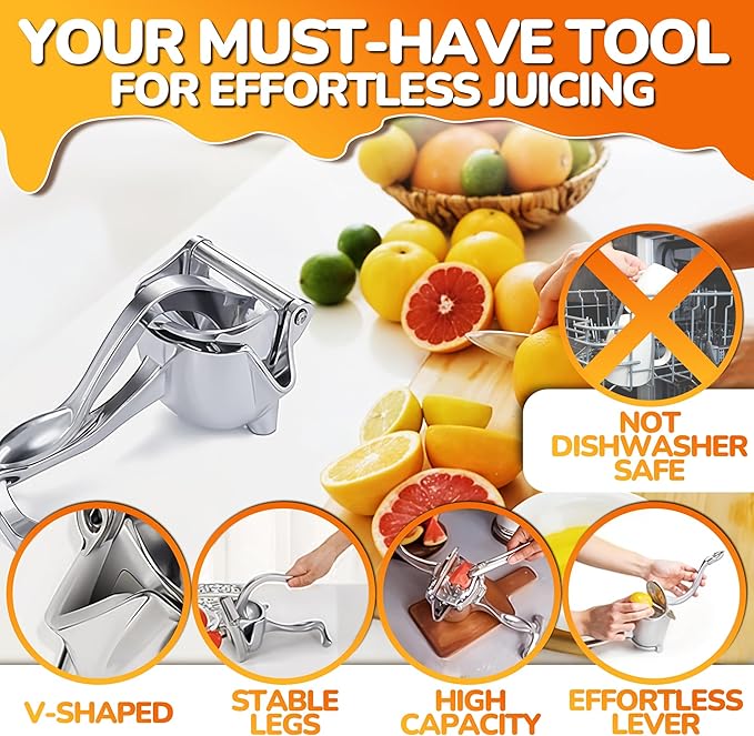 Manual Juicer Hand Press, 0.6 L, Ergonomic Handle, Aluminum Alloy