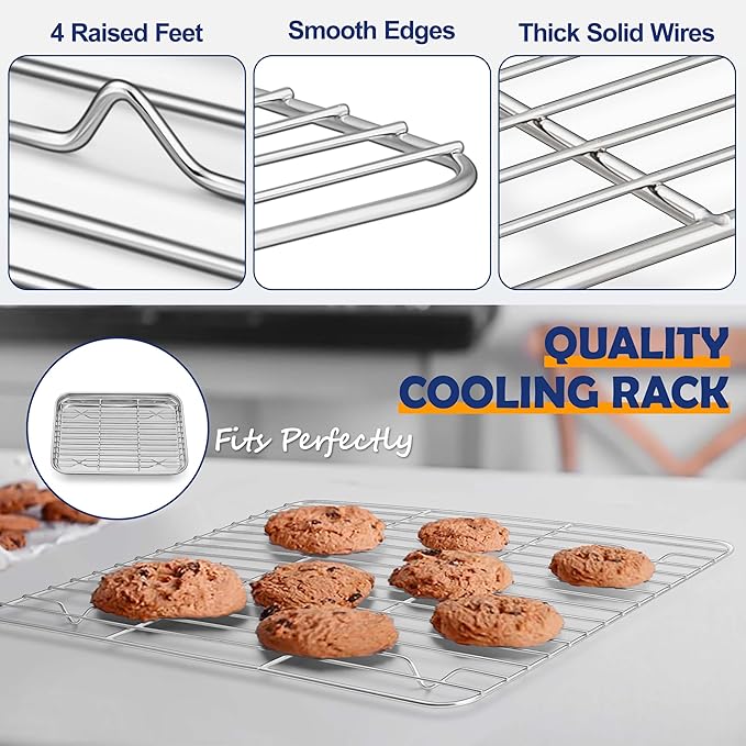 10.4” Baking Sheet Pan with Rack, Joyfair Stainless Steel Toaster Oven Tray
