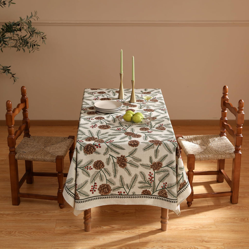 ISAENNE Designer Vintage Linen Rectangular Tablecloth,79"x55"-Carol B