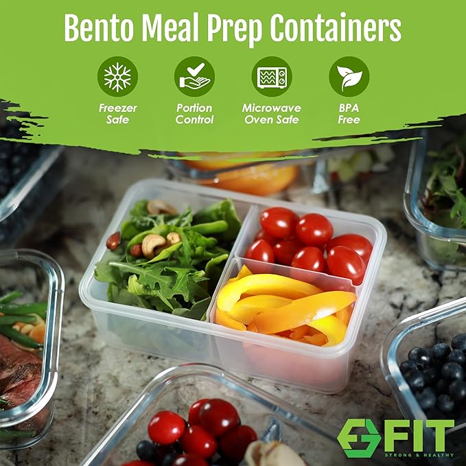 Bento Box for Kids & Adults Reusable Lunch Containers, 3 Pack, Clear, 39 oz