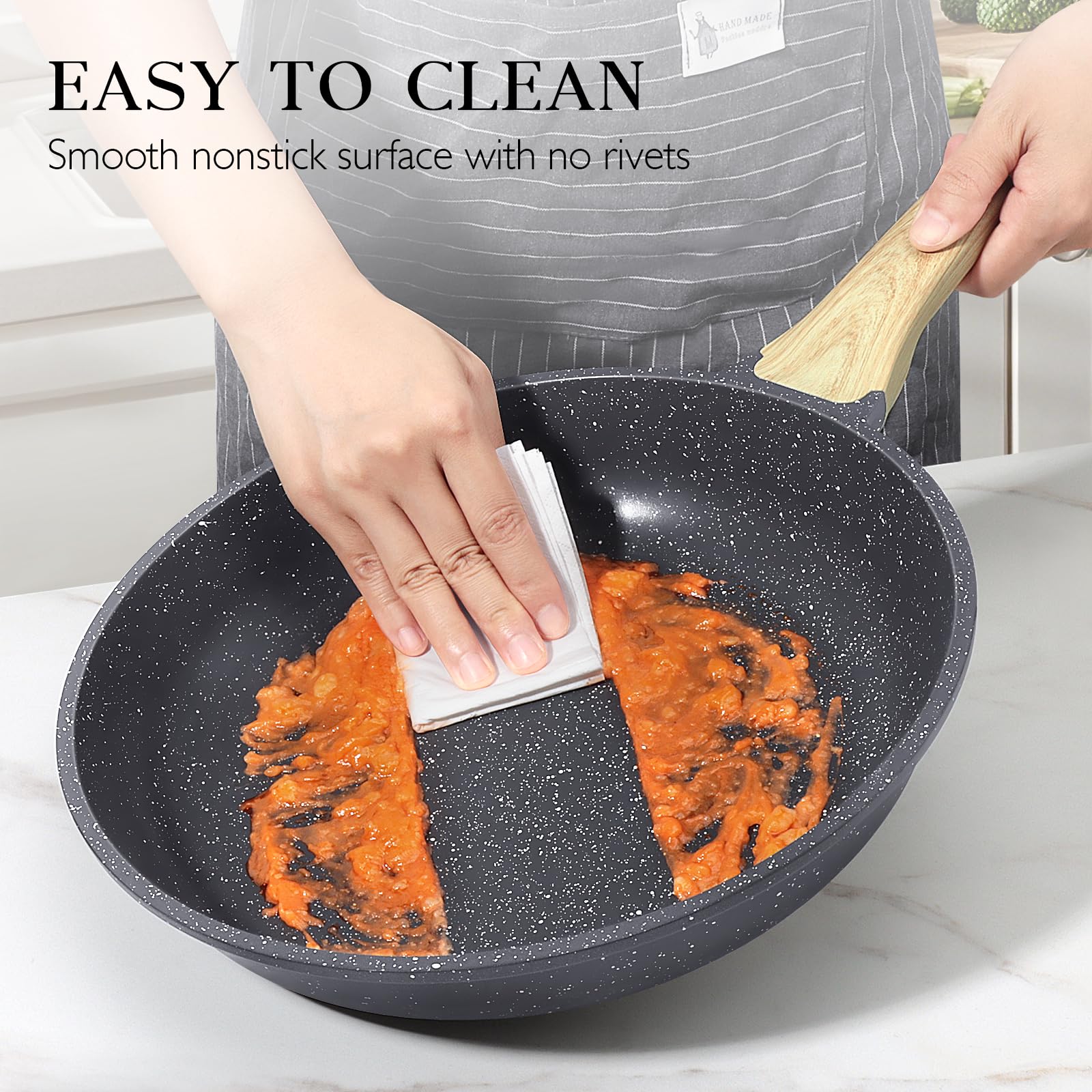 GiPP Nonstick Frying Pan Skillet - 11" Grey Granite Non Stick Pans, Omelette Pan with Heat-Resistant Handle, Compatible with All Stovetops, PFOA Free