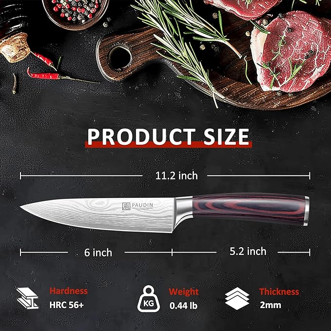 PAUDIN Chef Knife, 6 Inch Sharp Kitchen Knife, Small Kitchen Knives