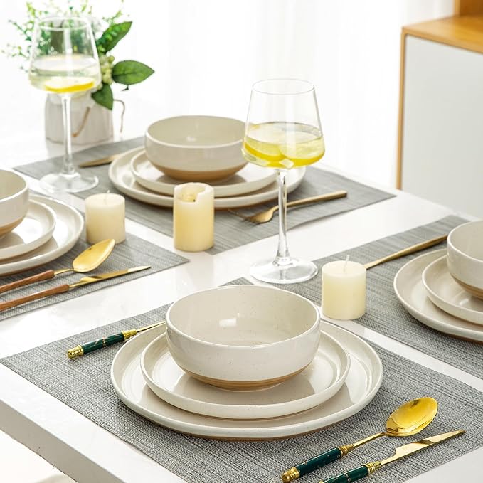 AmorArc Dinnerware Sets for 8, 24 Pieces Ceramic Plates and Bowls Set