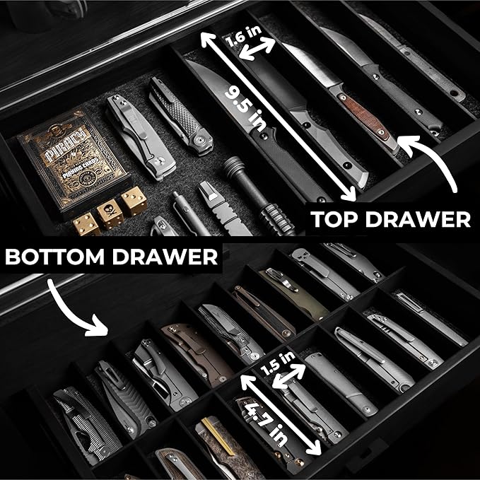 Holme & Hadfield 50 Knife Wooden Pocket Knife Display Case with 2 Drawers