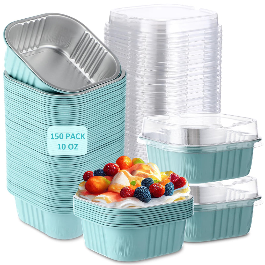 Aoriher 150 Pcs 10 oz Mini Cake Pans with Lids Light Blue