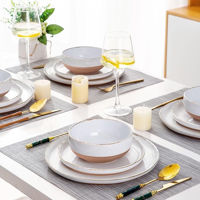 AmorArc Dinnerware Sets for 8, 24 Pieces Ceramic Plates and Bowls Set