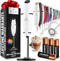 Zulay Kitchen Powerful Milk Frother Wand With Duracell Batteries - Ultra Fast Handheld Drink Mixer - Electric Whisk Foam Maker for Coffee, Lattes, Cappuccino & Matcha - Z1 Motor - White & Black