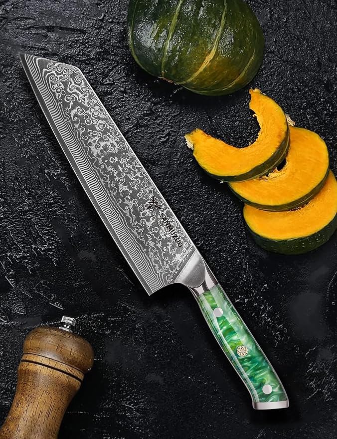 SANMUZUO 8.5 inch Kiritsuke Kitchen Chef Knife - 67 Layers Damascus Steel & Resin Handle - Xuan Series(Jade Green)