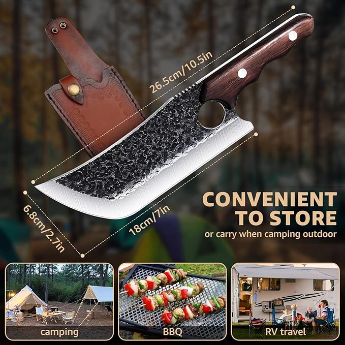 DRGSKL Hand Forged Meat Cleaver Knife with Belt Sheath and Gift Box