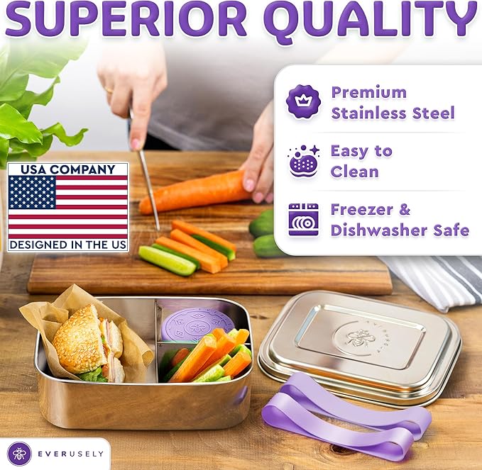 Stainless Steel Bento Box + Condiment Container - Lavender, 47oz / 1.4 L