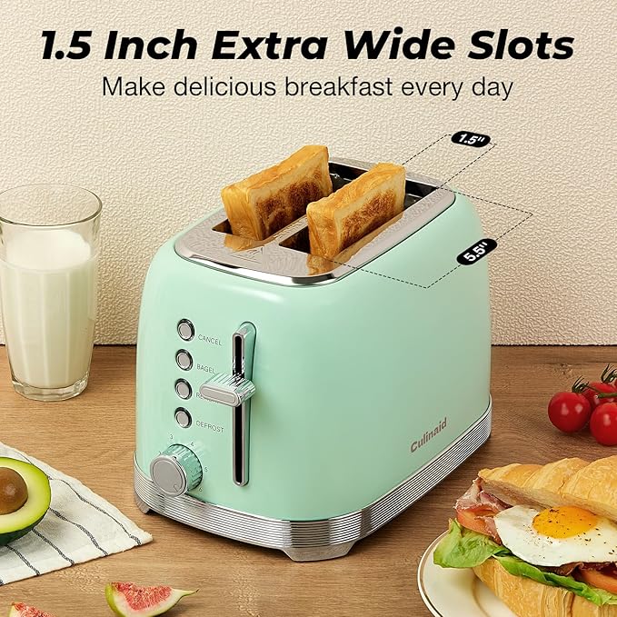 Culinaid Toaster 2 Slice Retro Stainless Steel, Aqua Green