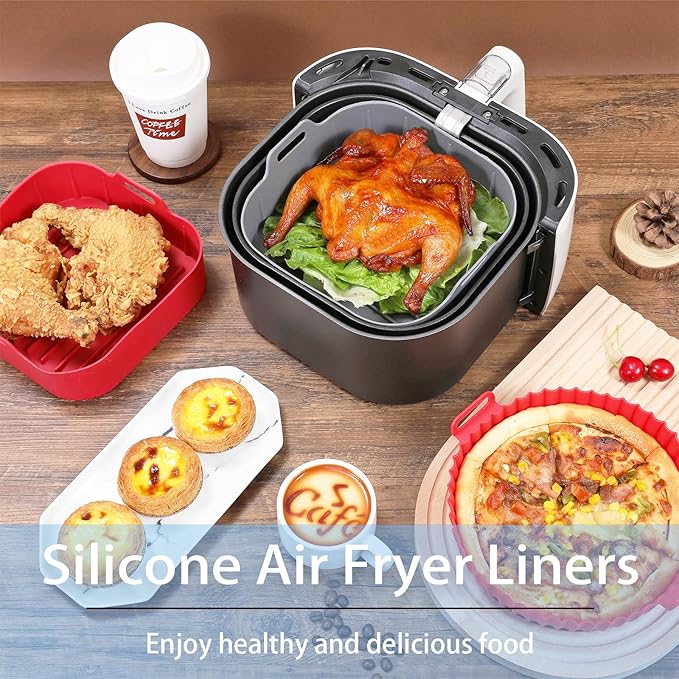 Silicone Air Fryer Liners Square,Pot 2Pcs 7.5inch Reusable Air Fryer Basket