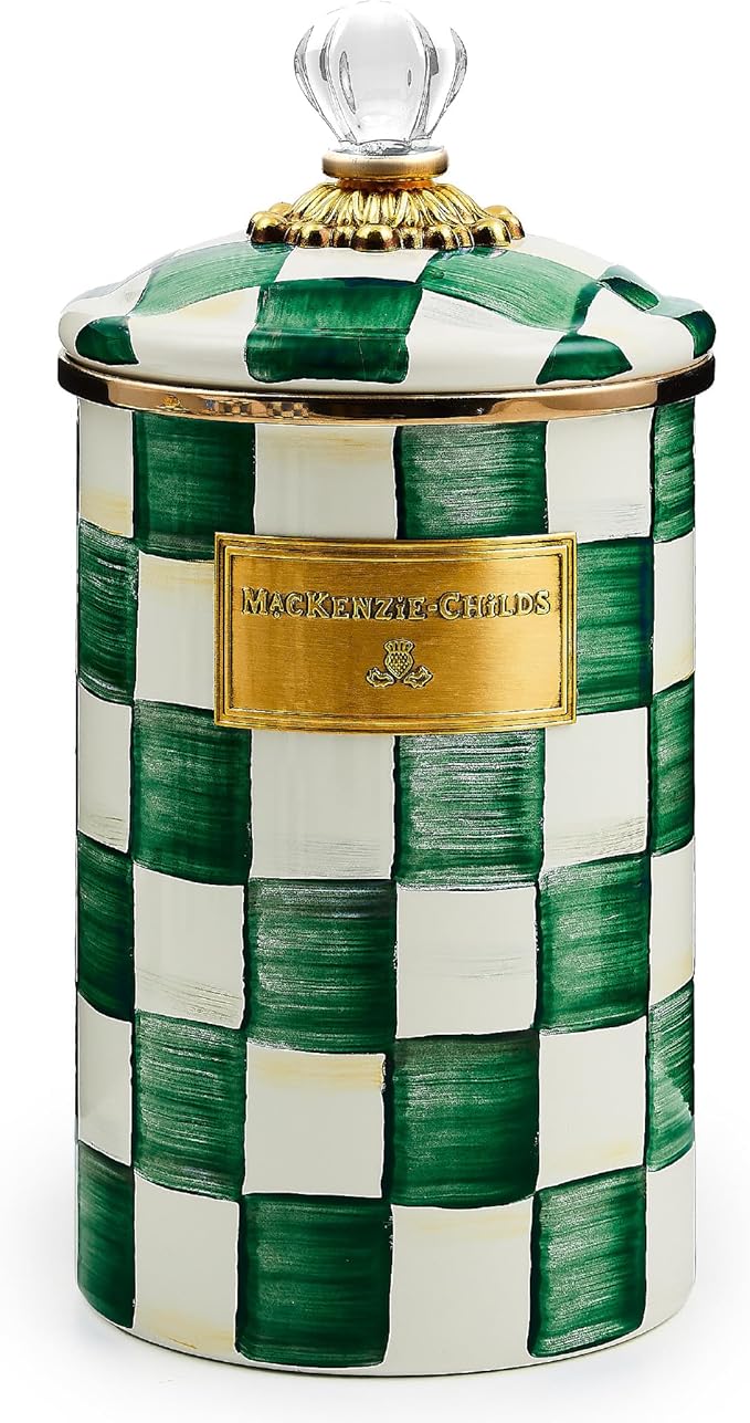 MACKENZIE-CHILDS Enamel Canister, Large, Green-and-White Emerald Check