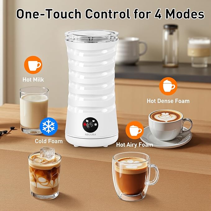 Secura Electric Milk Frother, 4-in-1 Automatic Hot & Cold Foam Maker
