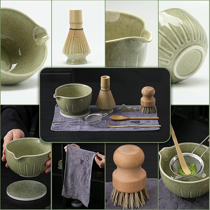 TANG PIN 10Pcs Matcha Whisk Set, 15 OZ Matcha Bowl Kit