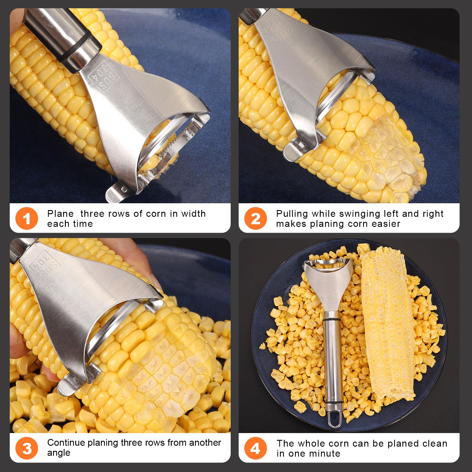 Corn Peeler, Corn Cob Stripper Tool, 304 Stainless Steel Corn Cob Remover, Quickly Remove Corn Kernels from Corn Cobs, Kichen Gadget