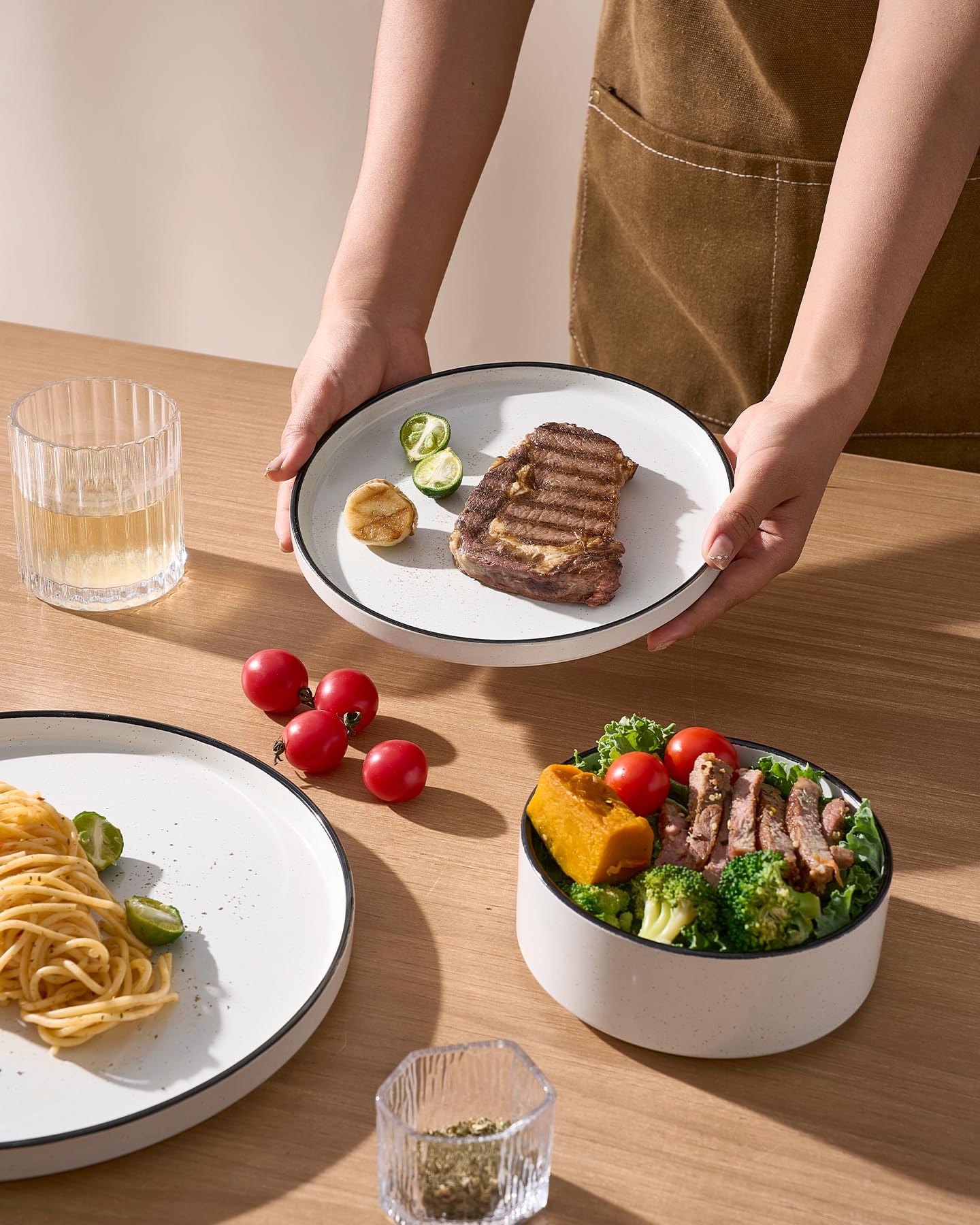 Famiware Nebula 18-Piece Dinnerware Set, White with Black Rim