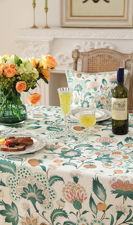 patdrea Vintage French Linen Tablecloth,Rectangular,87"x63"-Tree Life