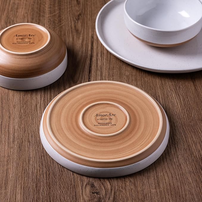 AmorArc Dinnerware Sets for 6, 18 Pieces Ceramic Plates and Bowls Set