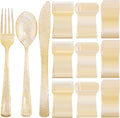 Supernal 300pcs Gold Glitter Plastic Silverware, Disposable Cutlery Set