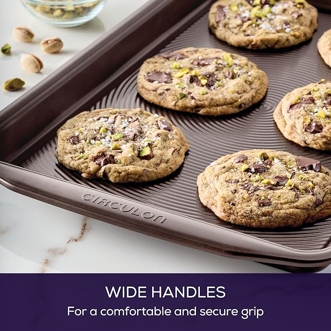 Circulon Bakeware Nonstick Cookie Pan Set, Cookie Sheets for Baking, 2-Pieces, Chocolate Brown