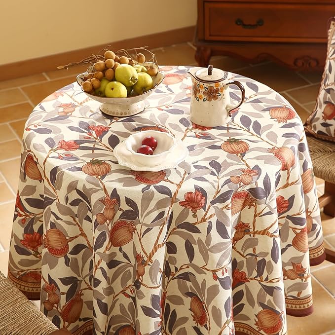 patdrea Vintage French Linen Tablecloth,Round,Diameter 55"
