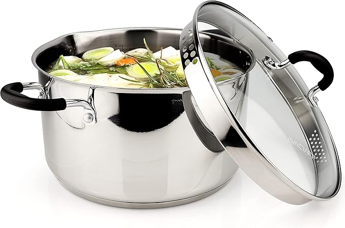 AVACRAFT 6 Quart Stainless Steel Stock Pot with Glass Strainer Lid