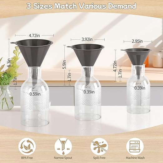 Plastic Kitchen Funnel Set of 3 with Clean Brush, BPA Free Round Food Funnels for Kitchen Use, Multifunctional Funnels for Filling Canning&Bottles, Suitable for Cooking, Lab and Automotive Use