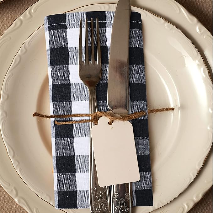 Urban Villa Cloth Napkins Cotton 20x20 (Set of 12) Black Cheks