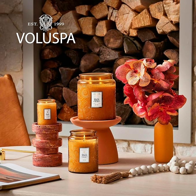 Voluspa Baltic Amber Large Scented Candle Jar 18 Oz, 100 Hr Burn