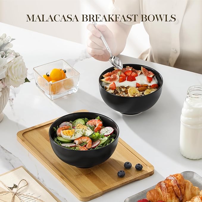 MALACASA 26 Qz Porcelain Soup Bowls, White Ceramic Cereal Bowls for Kitchen 6 inch Bowls Set of 6 for Oatmeal Salad Fruit Rice Dishwasher and Microwave Safe, Series Regular