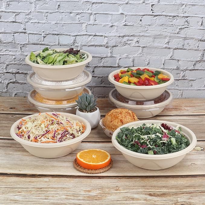 JAYEEY 25 oz Disposable bowls with lids food storage Plant Fibers 50 Pack