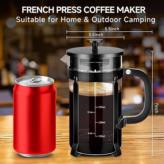 YMMIND French Press Coffee Maker 304 Stainless Steel Coffee Press,with 4 Filters System, Heat Resistant Thickness Borosilicate French Press Glass, BPA-Free Brewed Tea Pot Coffee Plunger(Copper 12oz)