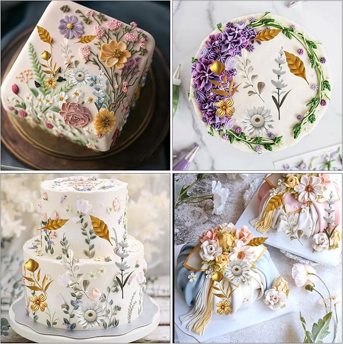 IKOJING 1 Pcs Flower Fondant Mold for Cake Decoration, Leaf Chocolate Silicone Mold, Exquisite Flower and Leaf Shape is Perfect for Wedding Desserts, Candy, Sugar Craft, Gum, Resin, Clay