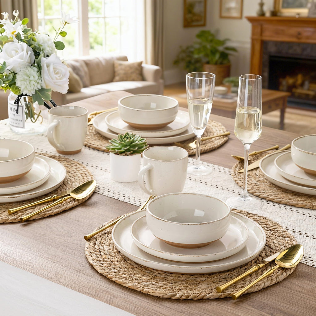 AmorArc Dinnerware Sets for 4, 16 Pieces Ceramic Plates and Bowls Set