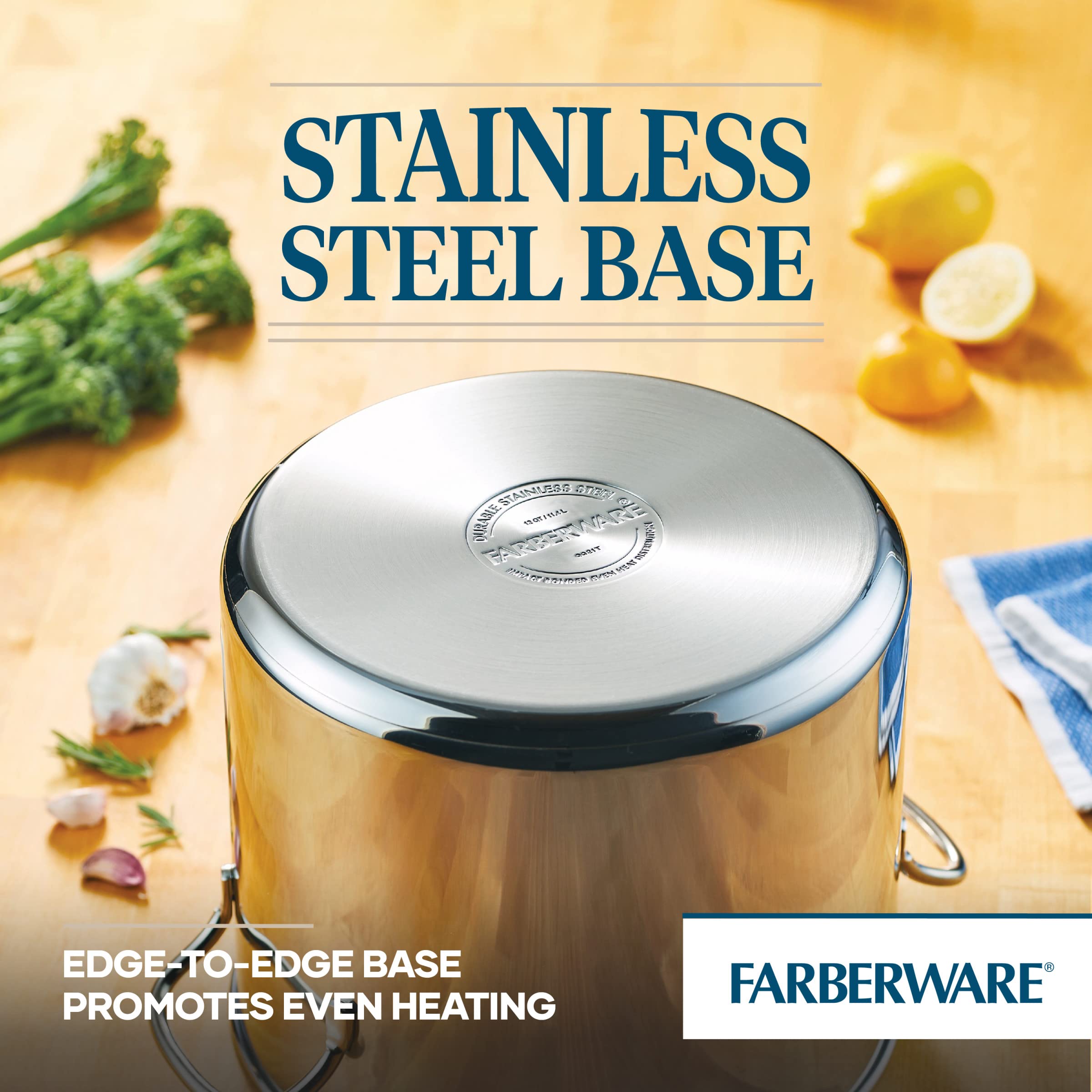 Farberware Classic Series Stainless Steel Induction 12 Quart Stock Pot with Lid, Silver