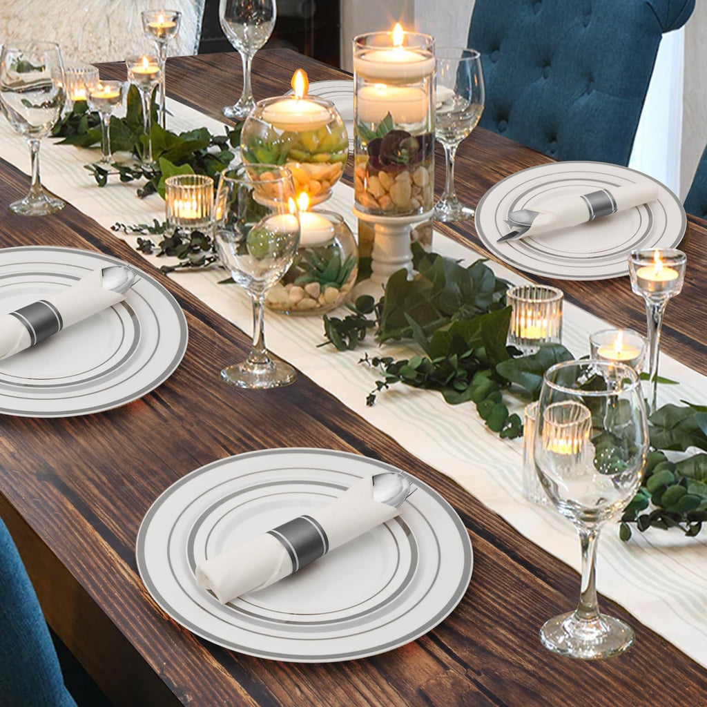 Goodluck 175 Piece Silver Plastic Dinnerware Set for 25 Guests